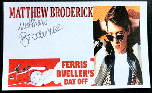 MATTHEW BRODERICK "FERRIS BUELLER'S DAY OFF" HANDSIGNIERTE 3X5 INDEXKARTE