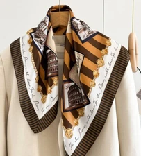 100% Mulberry Silk Scarf Women Square Wrap Neckerchief  26" Printing Bandana Q73