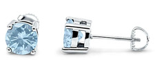 2 ct. Aquamarine Round Basket Set Stud Screw Back Earrings Solid Sterling Silver