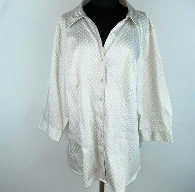 Lane Bryant Shirt Womens Collared Gray White Polka Dot Button Down Work Job 26