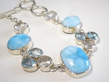 Ayra Sterling Silver 925 Larimar Blue Topaz Artisan Chunky Bracelet