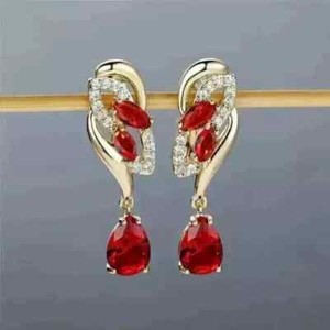 Authentic 2Ct Pear Cut Simulated Garnet Women's Drop-Dangle Earring 14K Yellow Gold Plated
