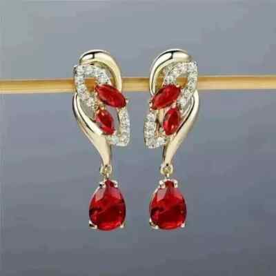2Ct Pear Cut Simulated Garnet Women's Drop-Dangle Earring 14K Yellow Gold Plated