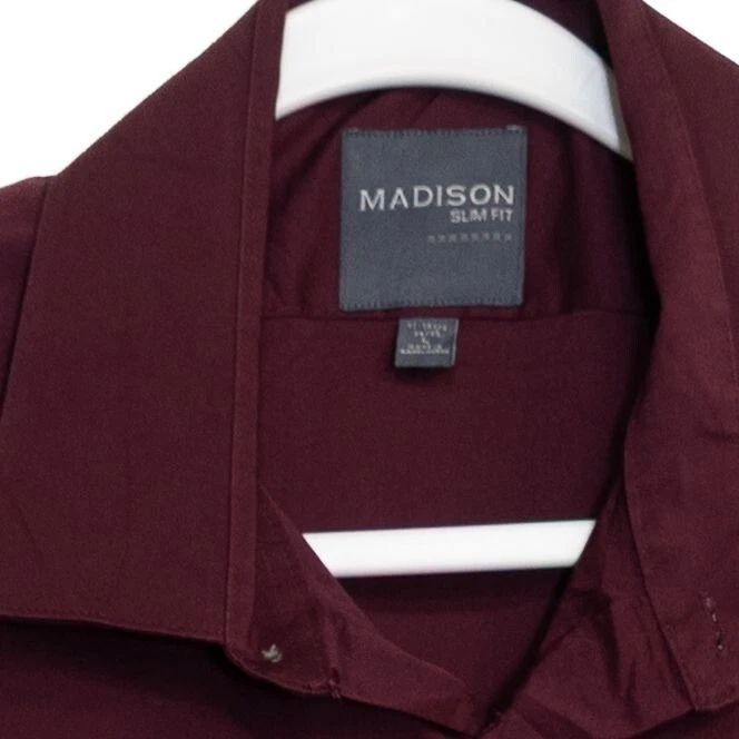 Camisa de vestir Madison ajustada para hombre borgoña con botones talla L ajustada Foto 2 de 4