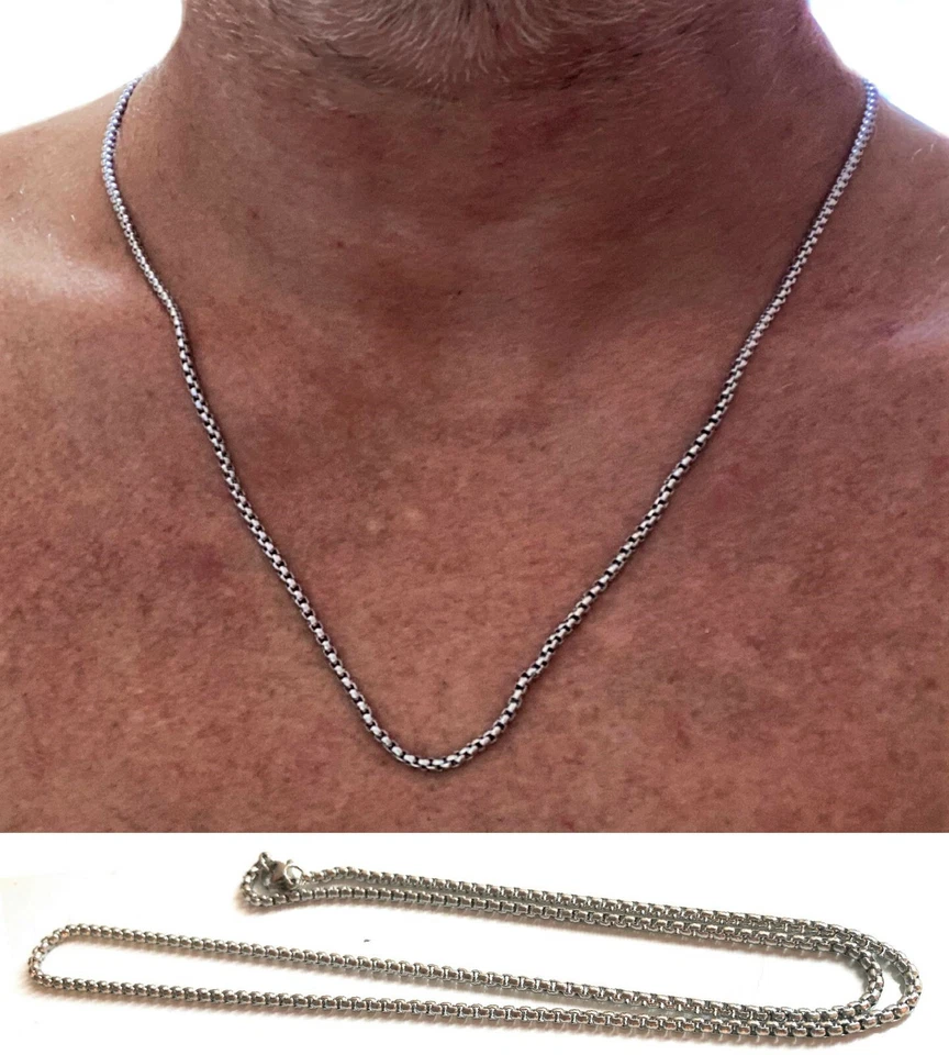 CATENINA COLLANA IN ACCIAIO INOX MAGLIA BOX 60 CM x 2,5 MM DA UOMO E DONNA - Immagine 3 di 4
