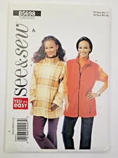 See & Sew Pattern 5698 Misses Unlined Fleece Vest & Jacket Size S-L, B34-44 UC