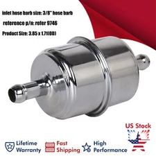 9746 Universal 3.85x1.71 Chrome Canister InLine Fuel Filter 3/8"Hose Carbureted