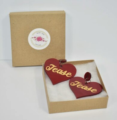 Daisy Jean Designs Tease Heart Earrings Red Dangle Acrylic Pinup Burlesque