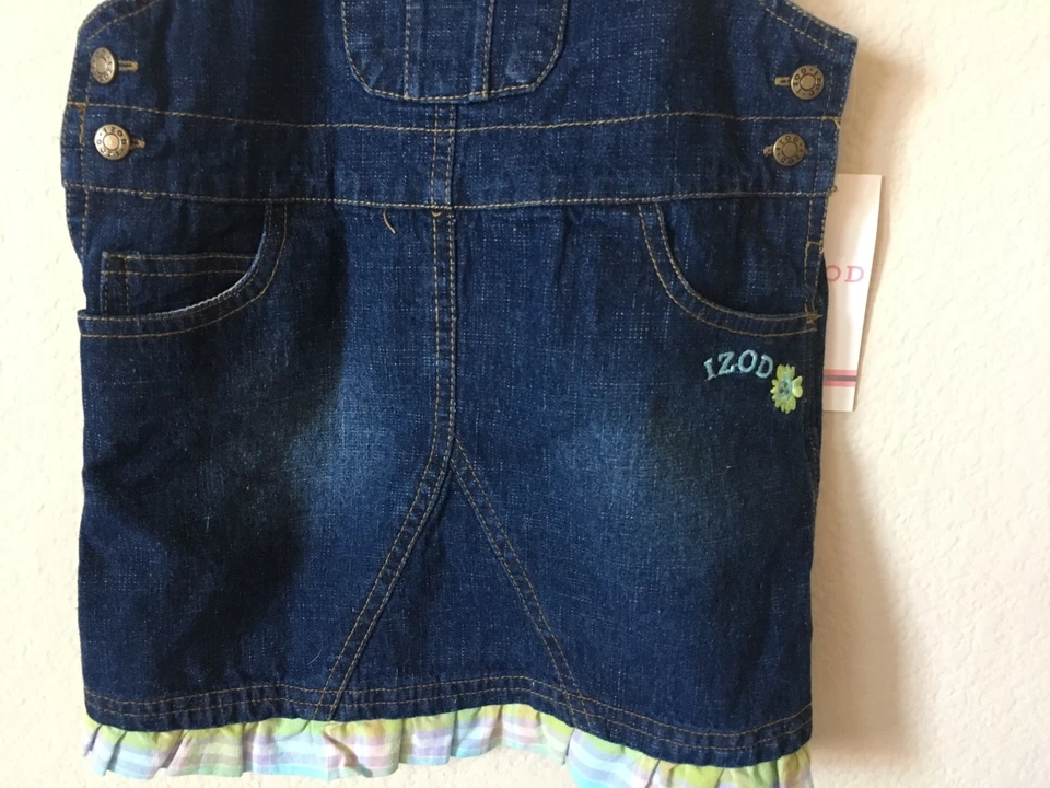 Vestido vaquero azul IZOD verde púrpura con volantes de guinga talla 4 Foto 2 de 3