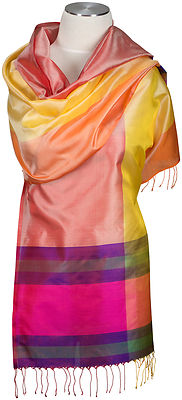 Seidenschal 100% Seide, Silk ècharpe foulard silk soie scarf stole Fransen Pink 