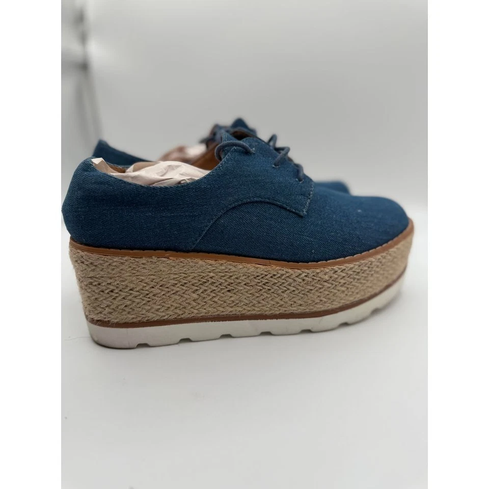 Zapatos Oxford Plataforma Azul Marino Lona Alpargata Cuña Informal Comodidad Talla 9 Foto 2 de 4