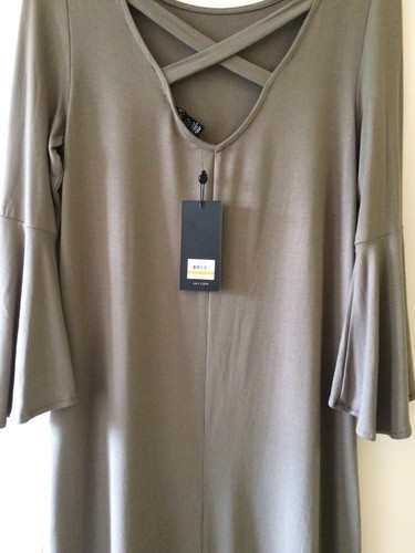 NWT Jones New York Bell Sleeve Shift Fashion Dress X-back Olive US Sz S Regular - Picture 4 of 9