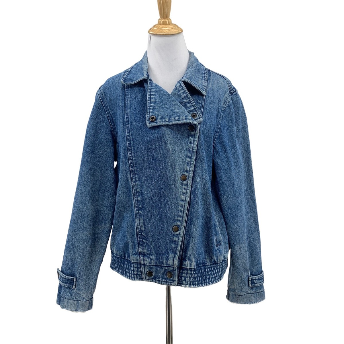 Unbranded Vintage Moto Jean Jacket Womens M Medium Blue Back Snap