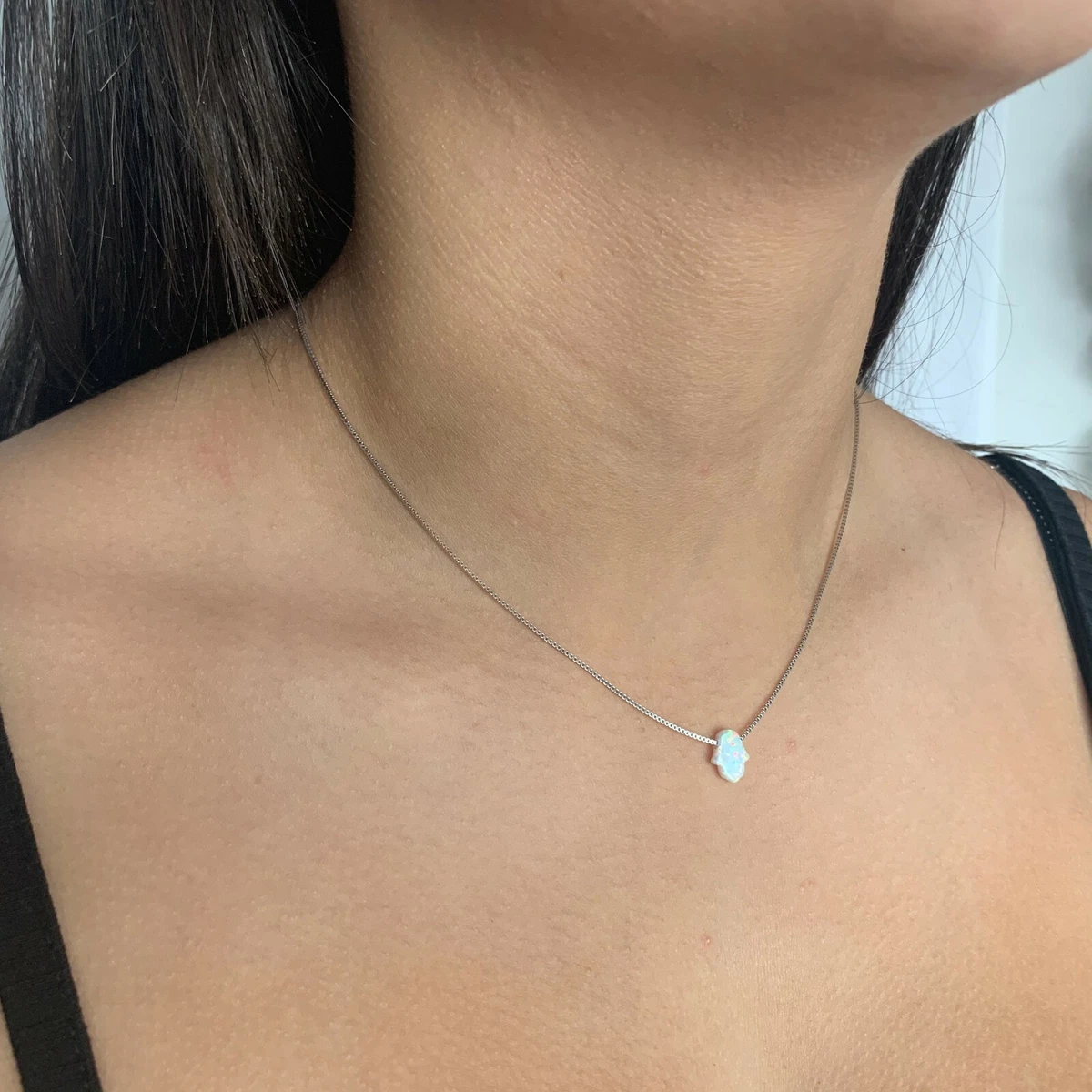 Brand New Opal Hamsa Hand Necklace White 925 Sterling Silver