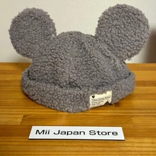 Tokyo Disney Resort Mickey Mouse Ears HeadBand Fluffy Cap Boa Hat Grey Used