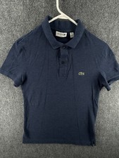 Lacoste Blue Short Sleeve Polo Shirt Men Croc Logo Cotton Slim Fit Small 3 