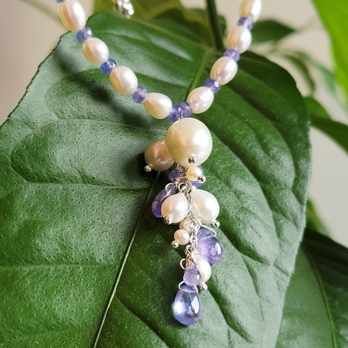 collier argent pierre précieuse tanzanite perles de culture #1384 fait main - Foto 7 di 10