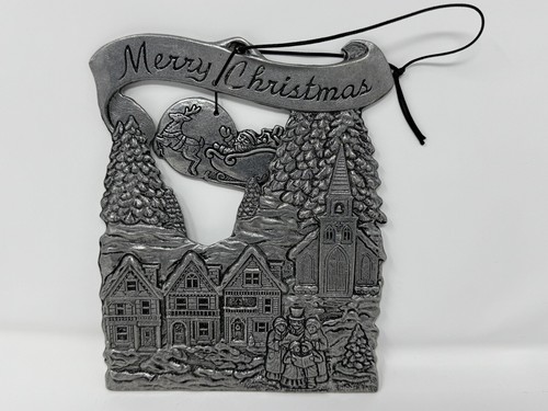 VTG Christmas SANTA SLEIGH REINDEER VILLAGE Pewter DOOR CHIME Wall Hanging Decor - Picture 2 of 11