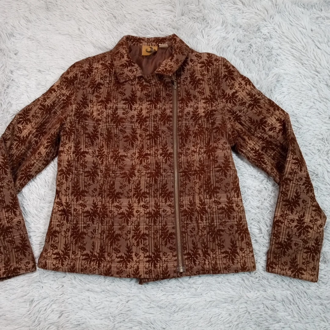 VETEMENTS Giacca donna Tsunami marrone L full zip tasche floreale paisley foderata moto