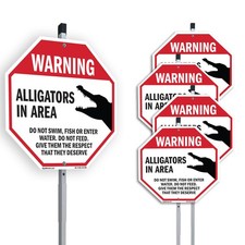 Warning Alligators in Area Do Not Octagon Sign With Stake Weather Resistant