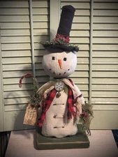 19" BIG Grubby Primitive Rustic  Winter Christmas Snowman Doll In The Meadow