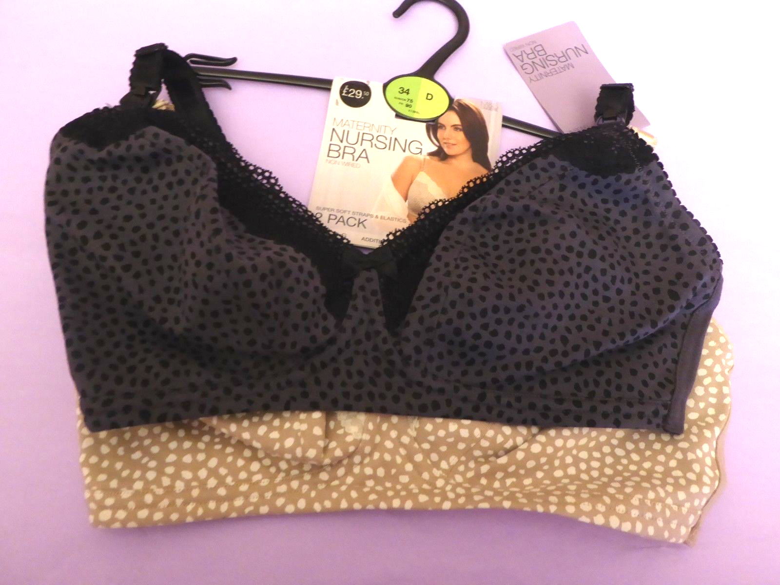 New M&S Marks & Spencer 34D 2-pack grey & stone non-wired maternity nursing bras