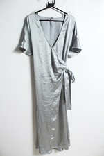 H&M Womens Metallic Wrap Dress - Silver - Size M Medium (b14)