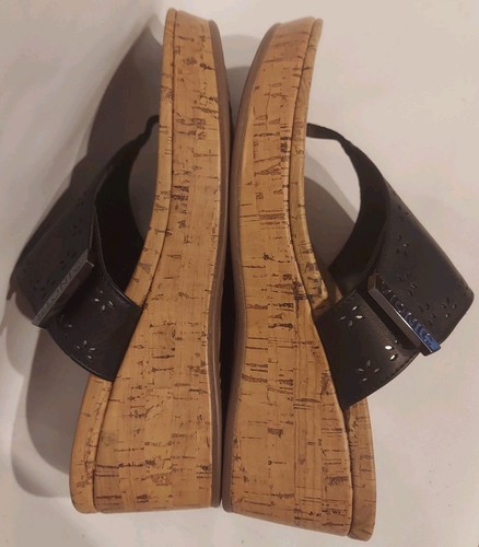 Vionic Anitra Women's Black Leather Comfort Cork Wedge Sandal Slides Size 8 - Picture 5 of 12