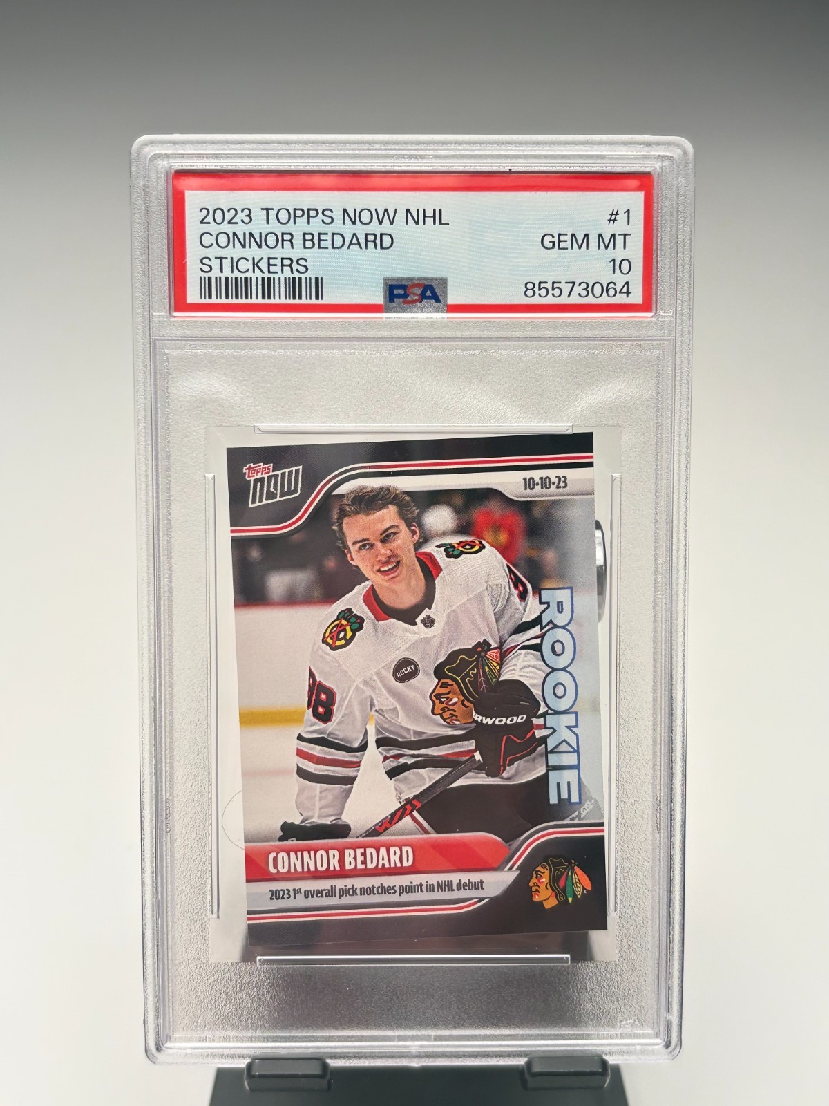 2023 Topps Now NHL Stickers Connor Bedard #1 Rookie RC PSA 10 Gem Mint view 1