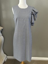 Banana Republic Ruffled Shoulder Plaid Sheath Dress NWT 6