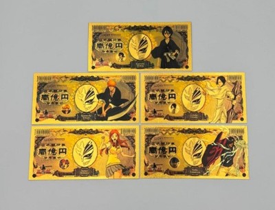 24k Gold Foil Anime Bleach ''Gotei 13 & Allies'' Banknote Set 5pc Novelty Art