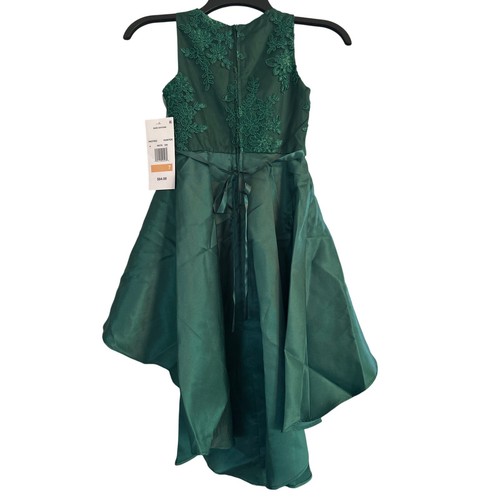NWT Rare Editions Little Girl's Green Party Dress Wedding Hi Low Style Size 7 - Picture 2 of 7