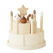 Wooden Birthday Cake Toy Natural Wood Smooth Surface Wooden Play Cake