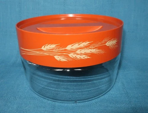 Vintage Pyrex Lidded Storage Bowl Orange Lid Autumn Harvest Wheat Design 6" x 4"