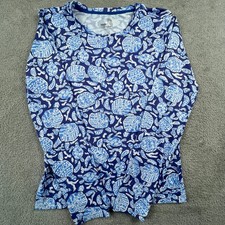 Surf Style Rash Guard Womens Large Blue Sea Turtle Long Sleeve Swim Shirt Surf