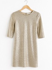 Alice Olivia Dress Womens 4 Champagne Shift Jacquard Cocktail Holiday Party New