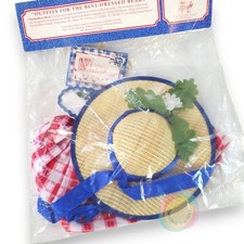 1992 VanderBear Wear Picnic Outfit NIP Muffy Gingham Dress Straw Hat NABCO