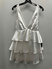 Lulus NEW NWT Ruffle Tiered Plunge Neckline Open Back Size Small White Dress