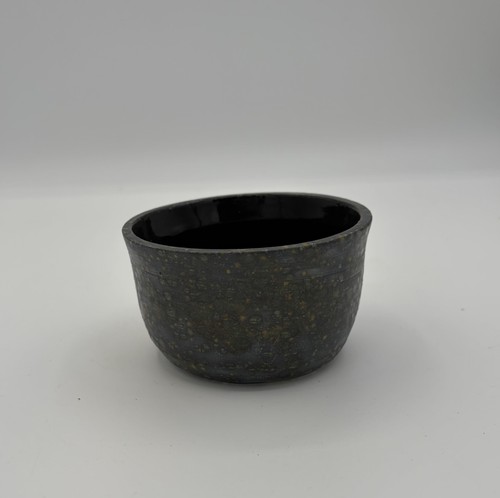 Primitive Ash Black Brown Speckled Abstract Small Art Pottery Bowl 4"