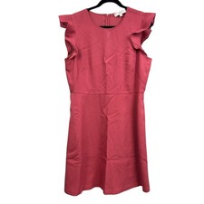 Loft Dress Women's Pink Coral Size 8 Ruffled Cap Sleeve Sheath Pockets