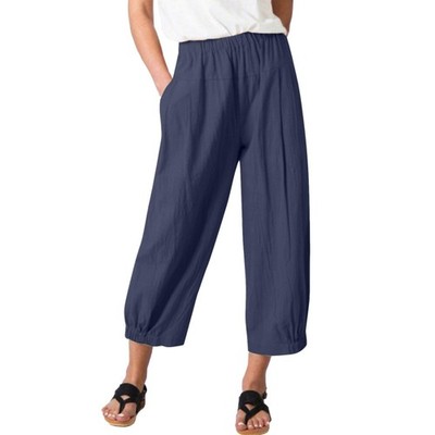 Korebow Women's Summer Loose Yoga Pants Wide Leg Elastic Large, 01 Navy Blue 