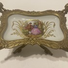 ANTIQUE SEVRES 18th C French Porcelain Plate Tray Bronze Footed Hand Painted — photo 2