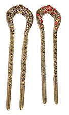 Vintage Rhinestone Hairpins Hair Pins - 2 Ornate French U Shape Double Prong