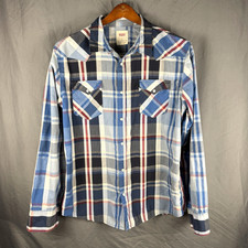 Levi's Western Plaid Pearl Snap Shirt Mens XL Saw Tooth White Tab Cowboy Rodeo