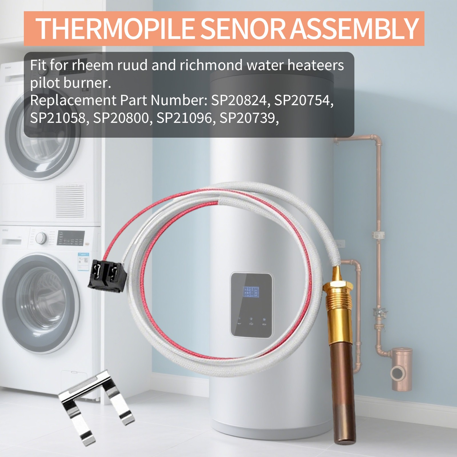 Rheem Ruud Thermopile Sensor SP20824 SP21058 27.5" 750mV Water Heater Repair