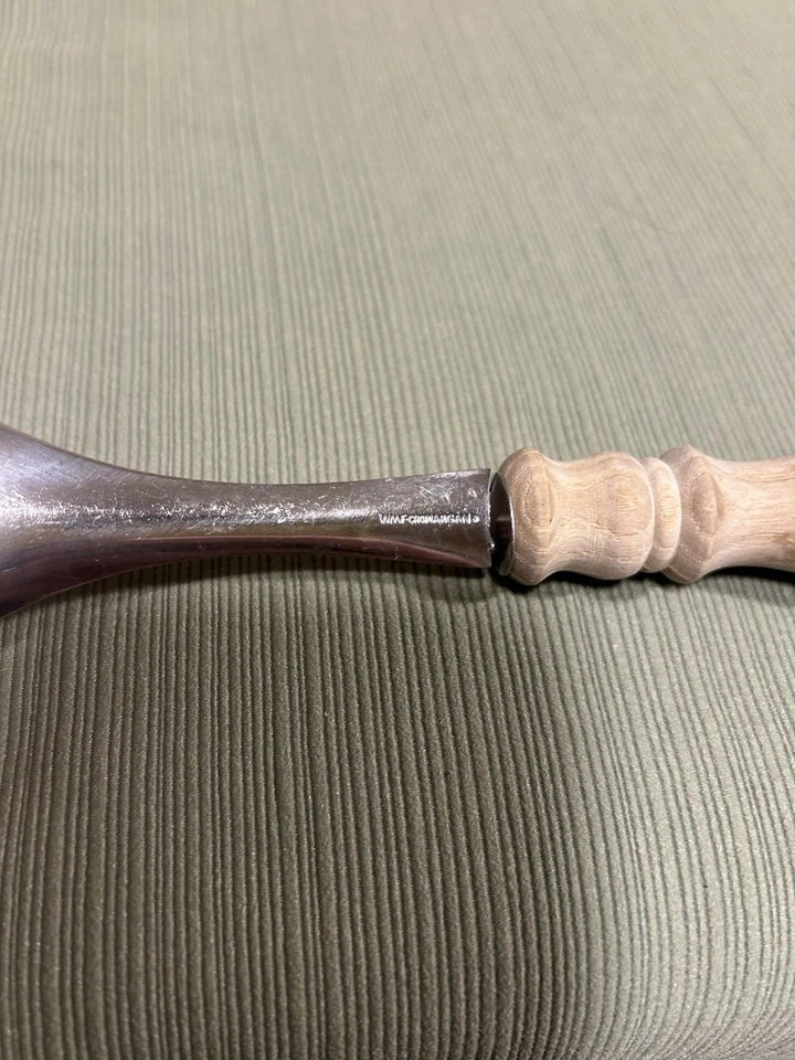 Vintage 11" Set of 2 WMF Cromargan Wood Handle Serving Spoon And Fork - Image 4 of 4