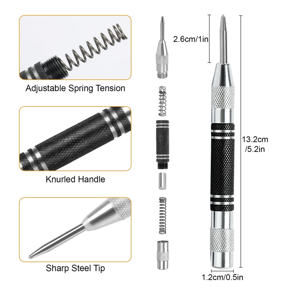 3pcs Spring Loaded Automatic Center Punch Set for Drilling Wood Metal ...
