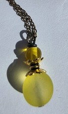 Handcrafted Yellow Sea Glass Necklace, Antique, Beach Jewelry By, d