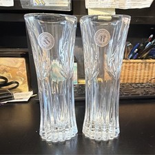 Princess House Clear Lead Crystal Cylinder Vases Starburst Glossy Set of 2