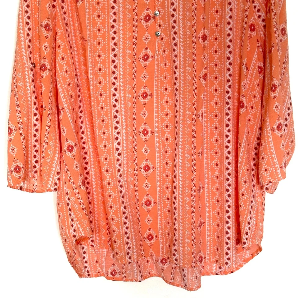 Kim Rogers Túnica Curvy Para Mujer 2X Naranja Floral Manga 3/4 Camisa Ligera Top Foto 4 de 4
